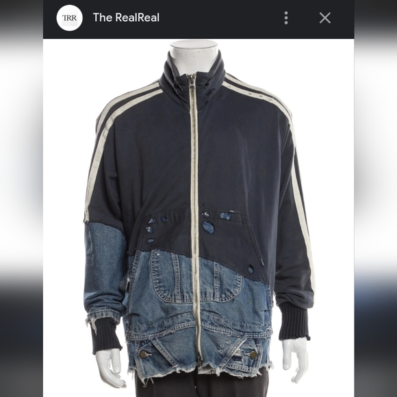 Greg Lauren Distressed Fleece Track Slim Lounge Denim Pant Jacket - Picture 5 of 6